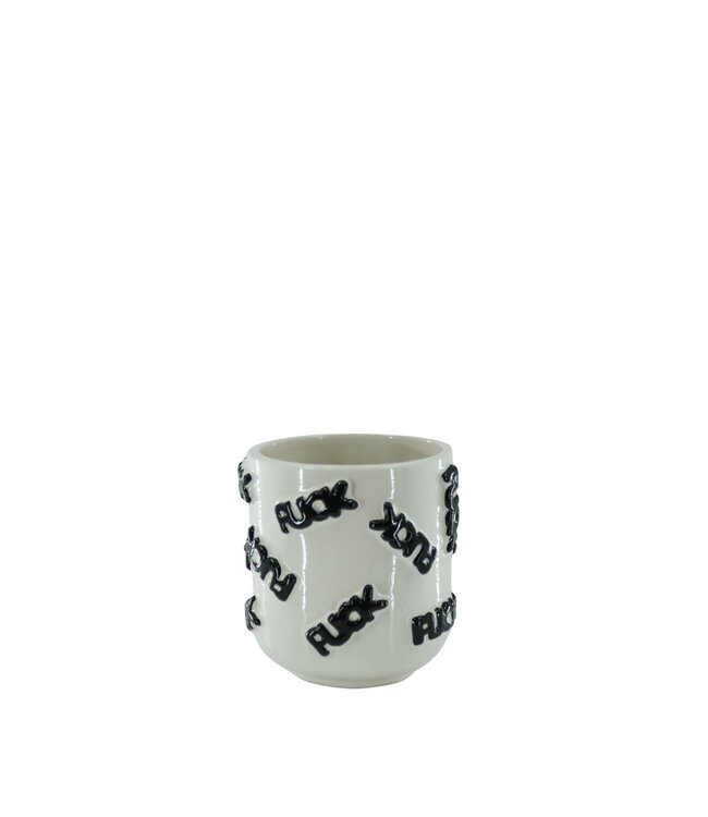 Housevitamin Pot - 'FUCK' - Keramiek - Wit/Zwart -11x11x11,5cm
