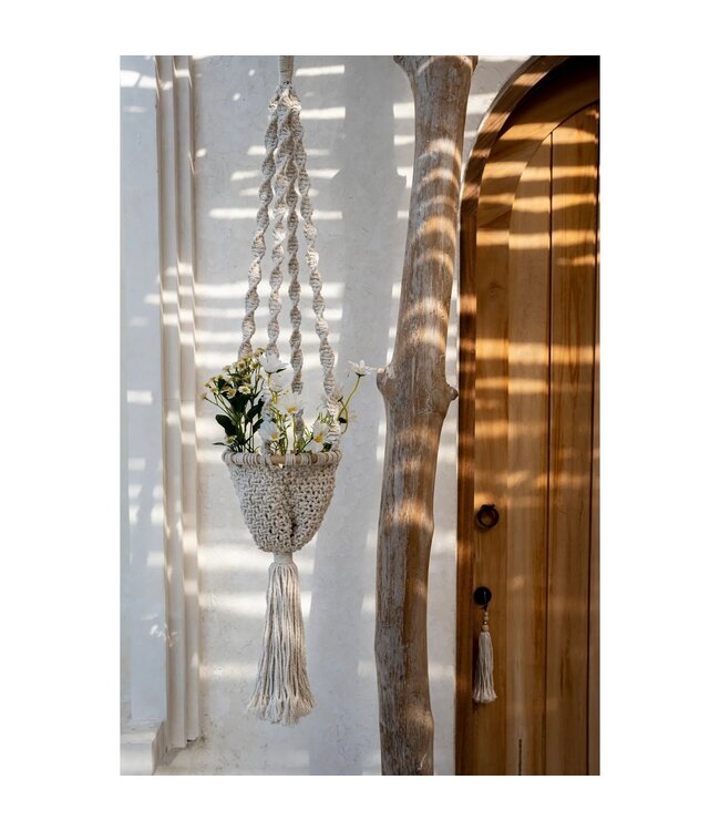 BAZAR BIZAR De Gedraaide Macramé Plantenhouder - Naturel Wit -S