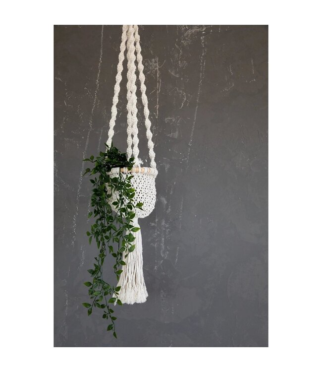 BAZAR BIZAR De Gedraaide Macramé Plantenhouder - Naturel Wit -S