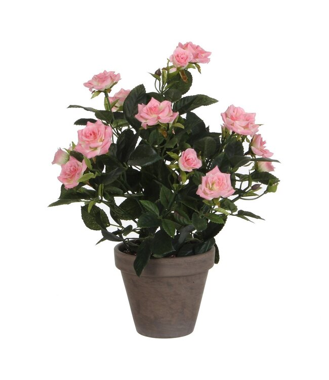 Mica Decorations Rozenstruik Kunstplant in Bloempot Stan - H33 x Ø25 cm - Roze