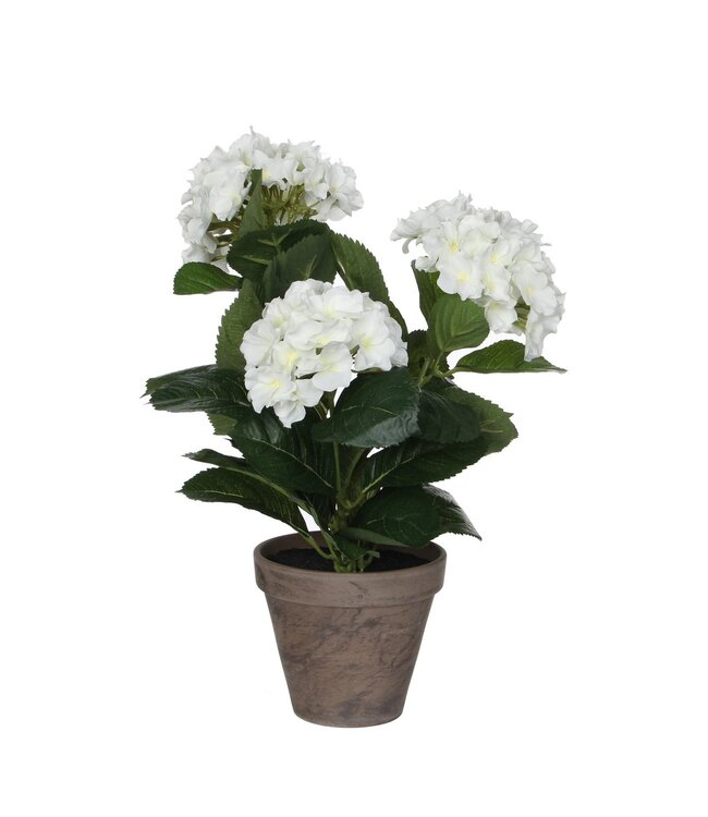 Mica Decorations Hortensia Kunstplant in Bloempot Stan - H40 x Ø35 cm - Wit