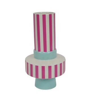 Housevitamin Vaas - Streep - Keramiek - Mintgroen/Neon Roze -14x14x26 cm