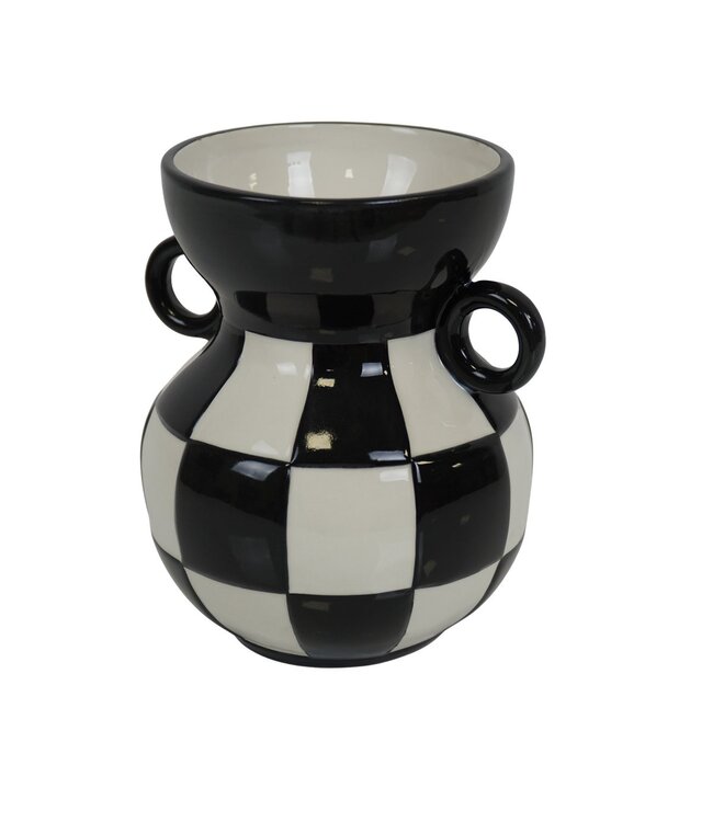 Housevitamin Vaas - Kan - Keramiek - Zwart/Wit - 14,5x14x17cm