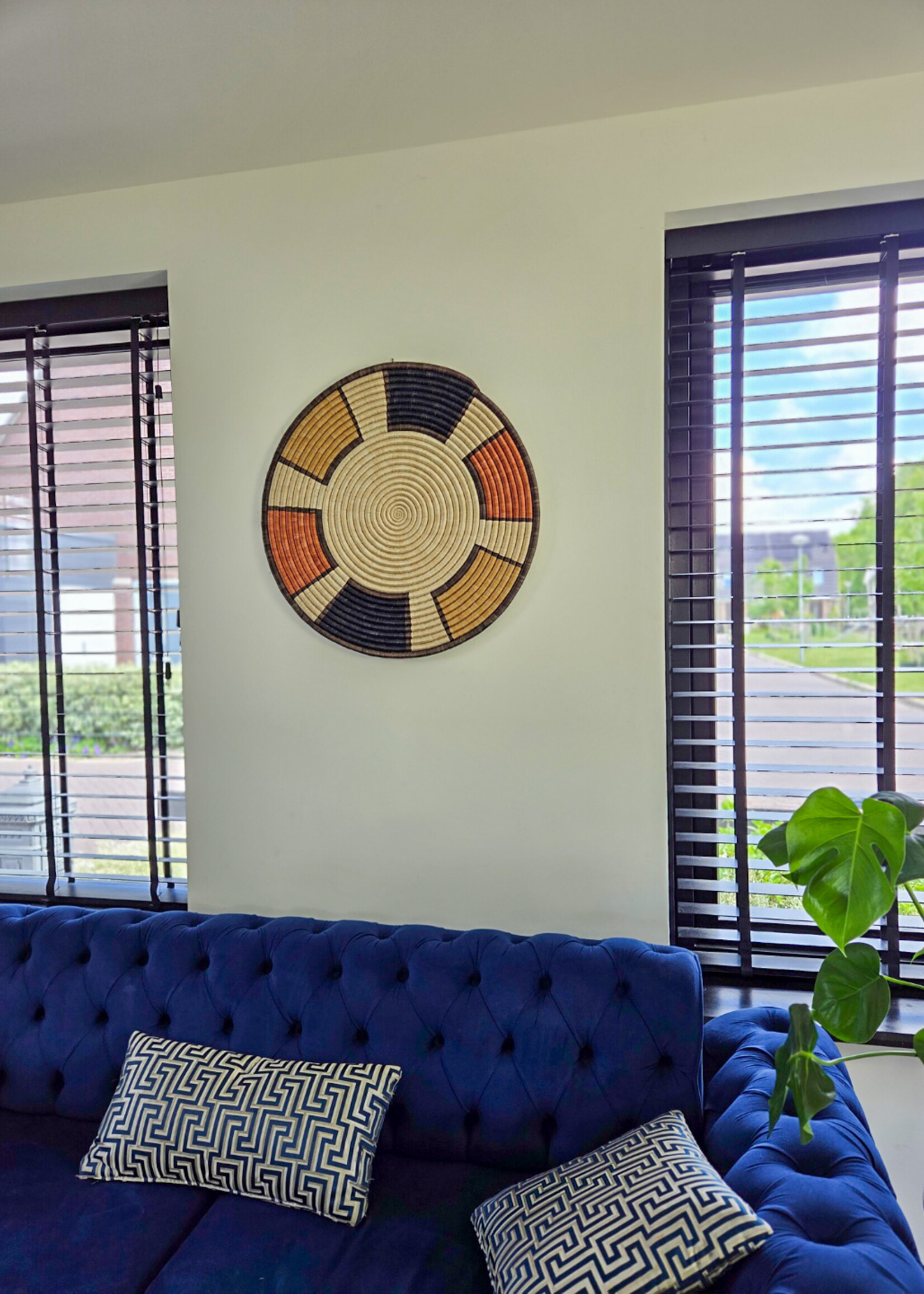 MAISON SUKU Rieten Wandcirkel Peach – Blokdesign ø 70 cm