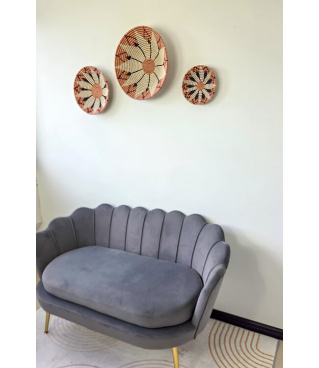 MAISON SUKU Set van 3 Rieten Wandcirkels Bloem Roze – 20, 30 en 40 cm