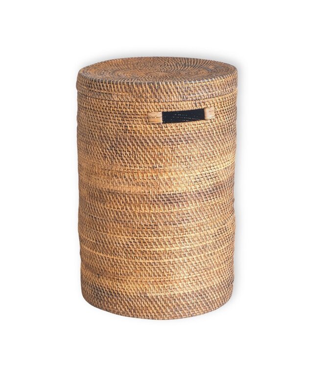 Grote wasmand met deksel - geweven ronde mand - bruine boho opslagmand - decoratieve rotan mand (2 maten Ø 36/40 cm) sari (bruin)