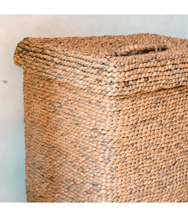 Grote wasmand met deksel - decoratieve geweven bruine mand - rechthoekige wasmand - boho mand handgemaakt van water hyacint semeru