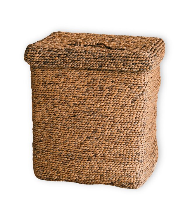 Grote wasmand met deksel - decoratieve geweven bruine mand - rechthoekige wasmand - boho mand handgemaakt van water hyacint semeru