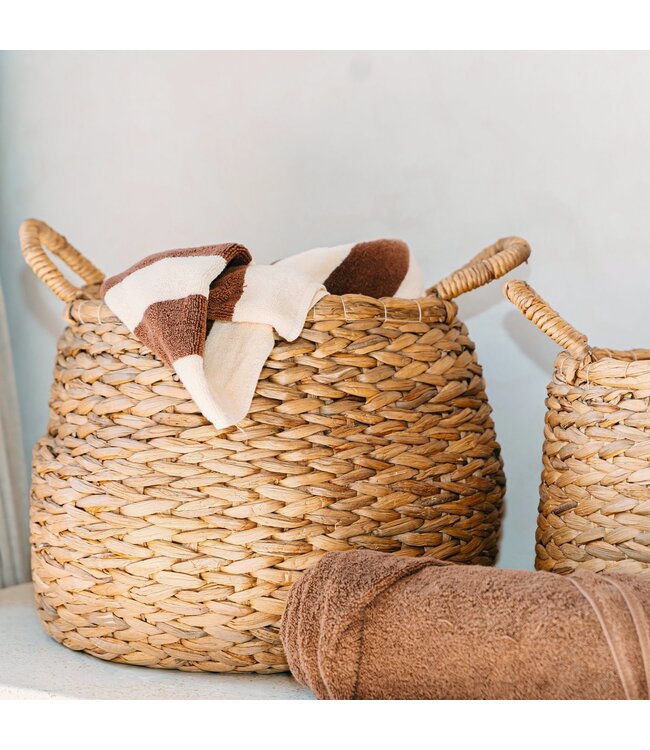 Ronde geweven wasmand - bolvormige boho -mand - natuurlijke plantenmand - grote waterhyacint opslagmand (2 maten) citra