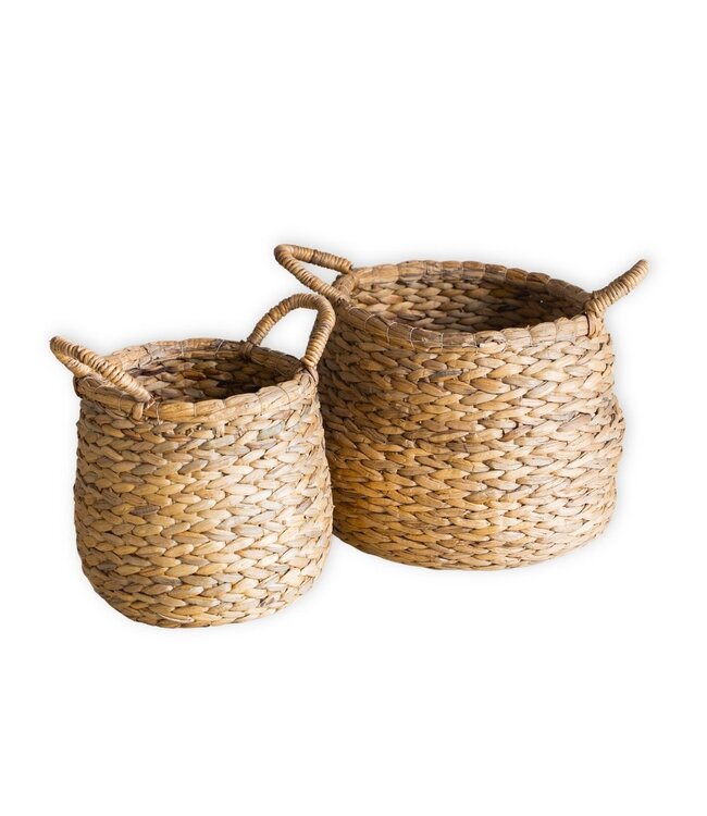 Ronde geweven wasmand - bolvormige boho -mand - natuurlijke plantenmand - grote waterhyacint opslagmand (2 maten) citra