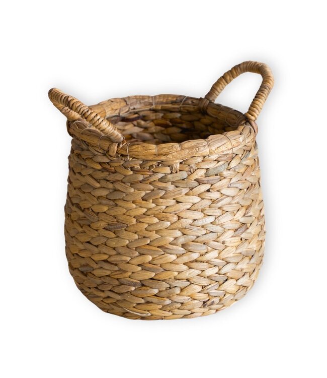 Ronde geweven wasmand - bolvormige boho -mand - natuurlijke plantenmand - grote waterhyacint opslagmand (2 maten) citra