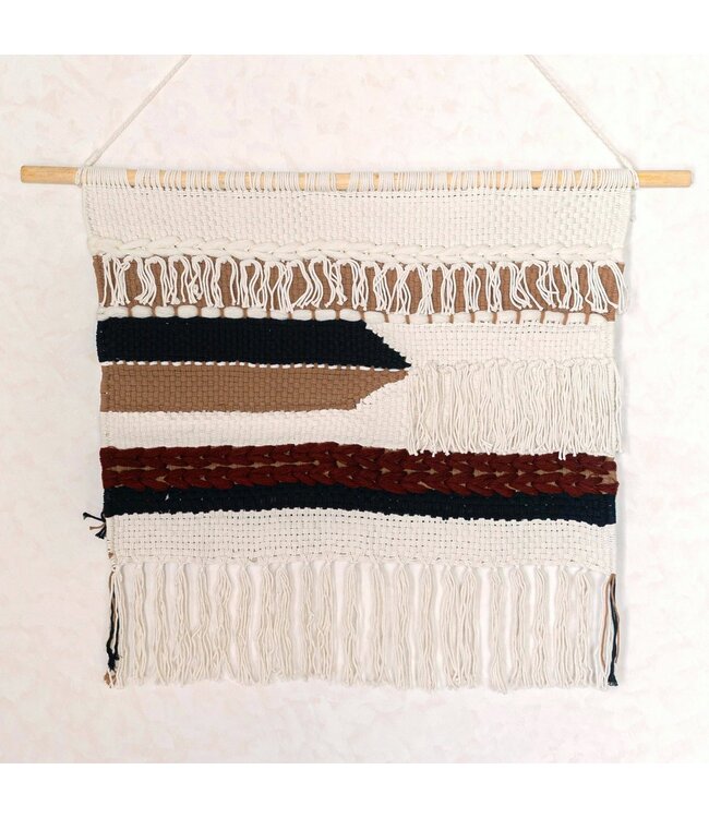 Grote macrame muurhangen - geweven boho wanddecor - moderne katoenen muur hangend natuurlijk materiaal - handgeweven wanddecor 120x95 cm udara
