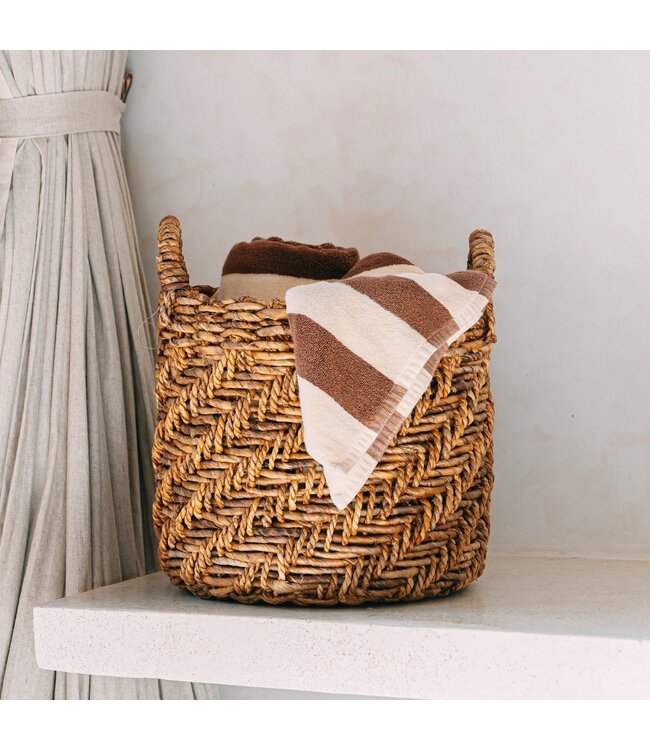 Boho Wasserij of plantenmand - Ronde geweven opslagmand - Decoratieve mand gemaakt van bananenvezel (3 maten Ø 25/32/38 cm) Rinjani