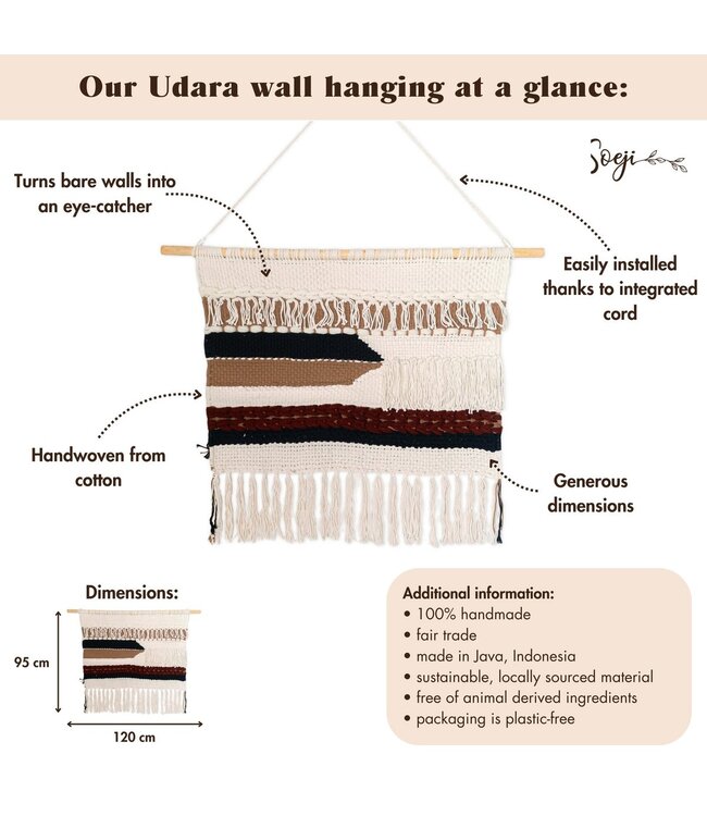 Grote macrame muurhangen - geweven boho wanddecor - moderne katoenen muur hangend natuurlijk materiaal - handgeweven wanddecor 120x95 cm udara