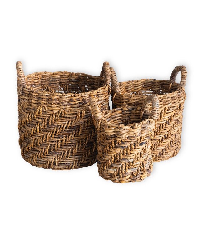 Boho Wasserij of plantenmand - Ronde geweven opslagmand - Decoratieve mand gemaakt van bananenvezel (3 maten Ø 25/32/38 cm) Rinjani