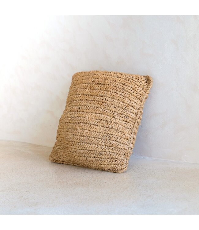 Boho kussen gemaakt van raffia - 40x40 cm decoratief geweven kussen - sofa kussen - natuurlijk beige vierkante kussen handgemaakt van raffia jiwa