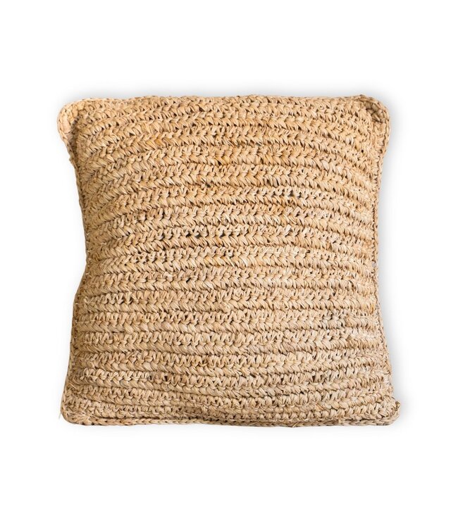 Boho kussen gemaakt van raffia - 40x40 cm decoratief geweven kussen - sofa kussen - natuurlijk beige vierkante kussen handgemaakt van raffia jiwa