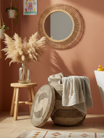 MAISON SUKU Rieten Wasmand & Opbergmand Zwart-Wit