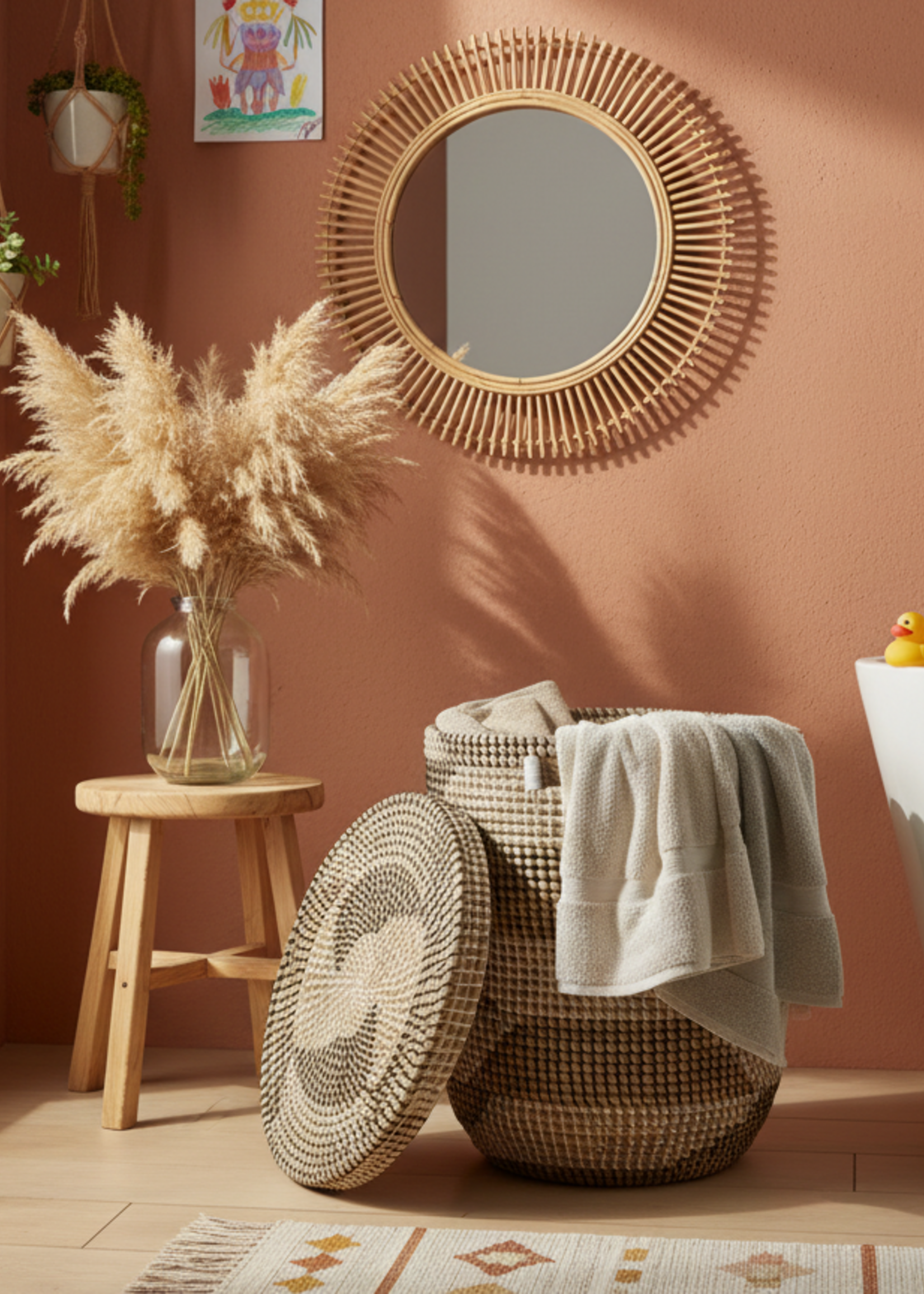 MAISON SUKU Rieten Wasmand & Opbergmand Zwart-Wit