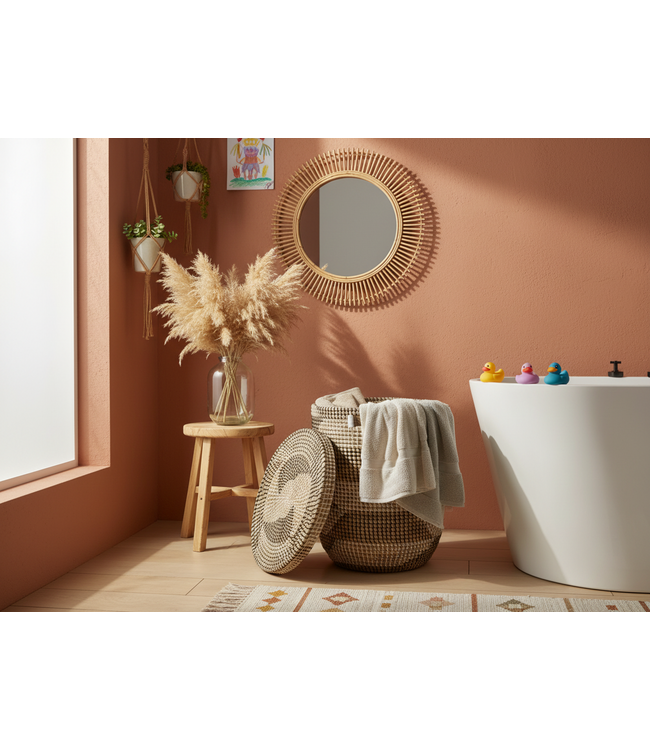 MAISON SUKU Rieten Wasmand & Opbergmand Zwart-Wit