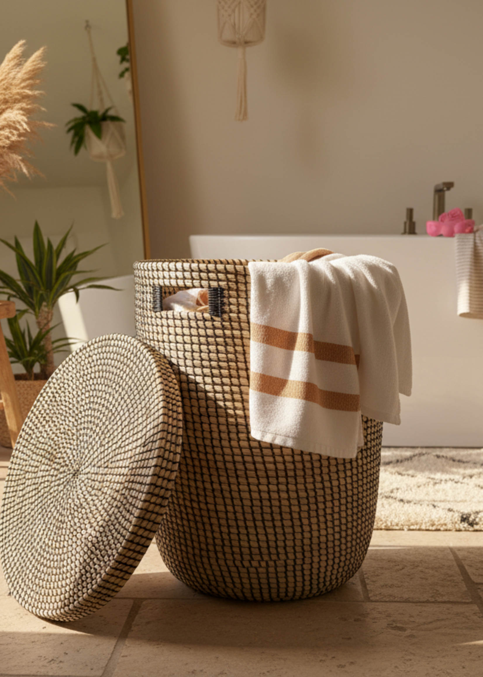 MAISON SUKU Rieten Wasmand & Opbergmand Zwart