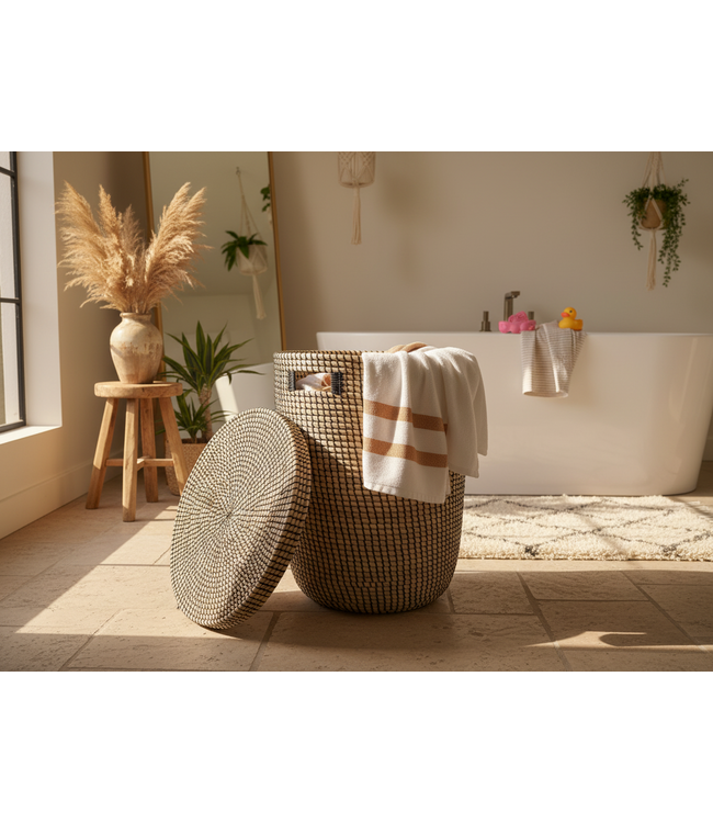 MAISON SUKU Rieten Wasmand & Opbergmand Zwart