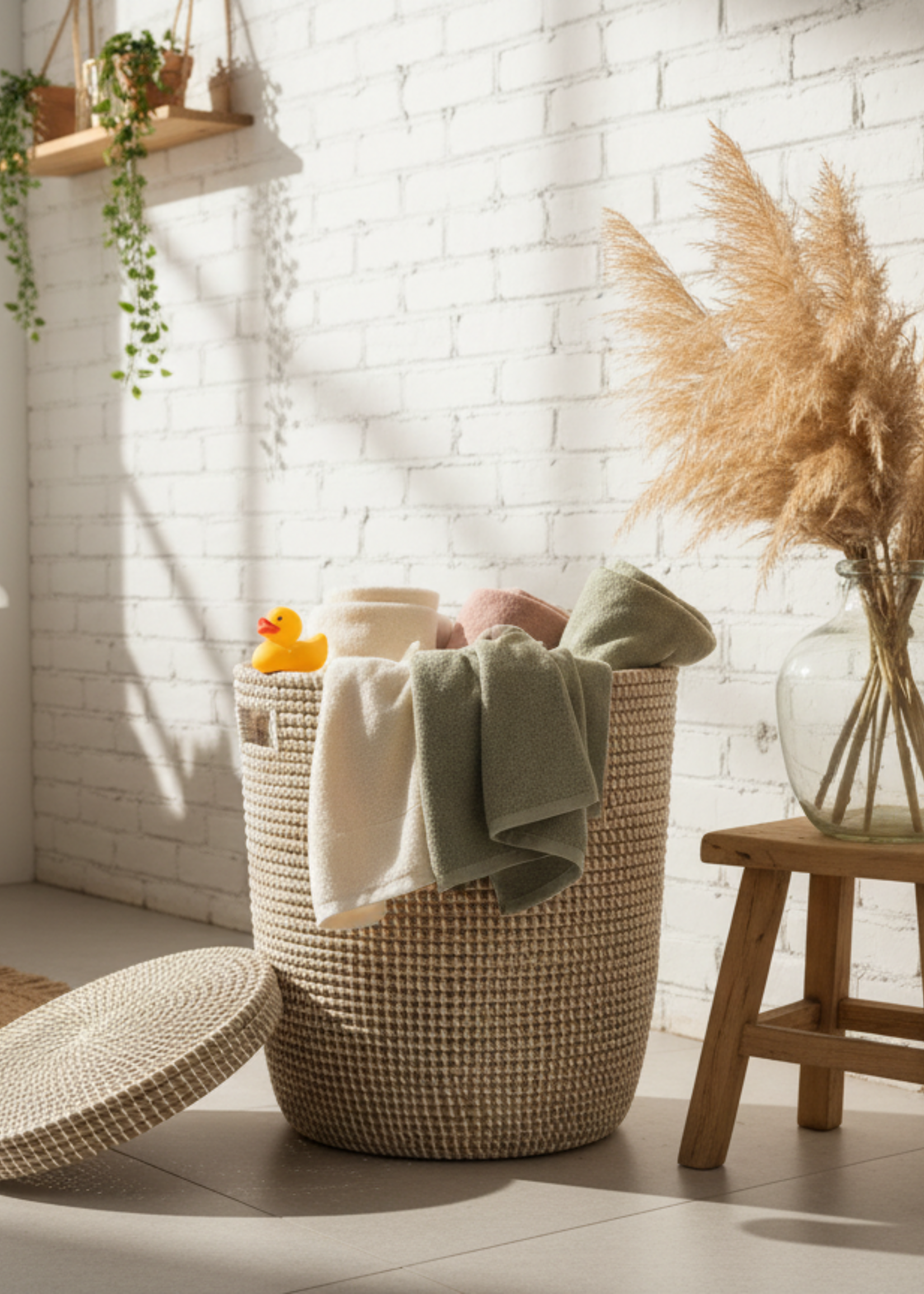 MAISON SUKU Rieten Wasmand & Opbergmand Wit