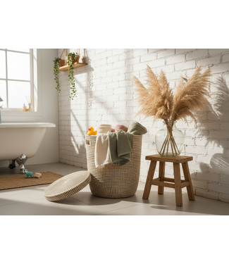 MAISON SUKU Rieten Wasmand & Opbergmand Wit
