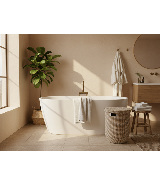 MAISON SUKU Rieten Wasmand & Opbergmand Wit