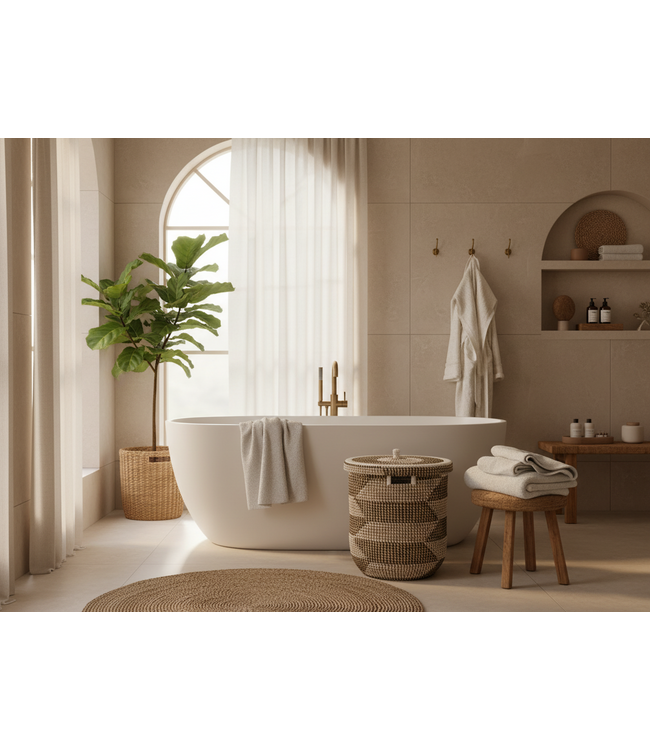 MAISON SUKU Rieten Wasmand & Opbergmand Zwart-Wit