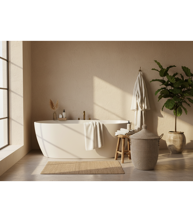 MAISON SUKU Rieten Wasmand & Opbergmand Wit Puntdeksel