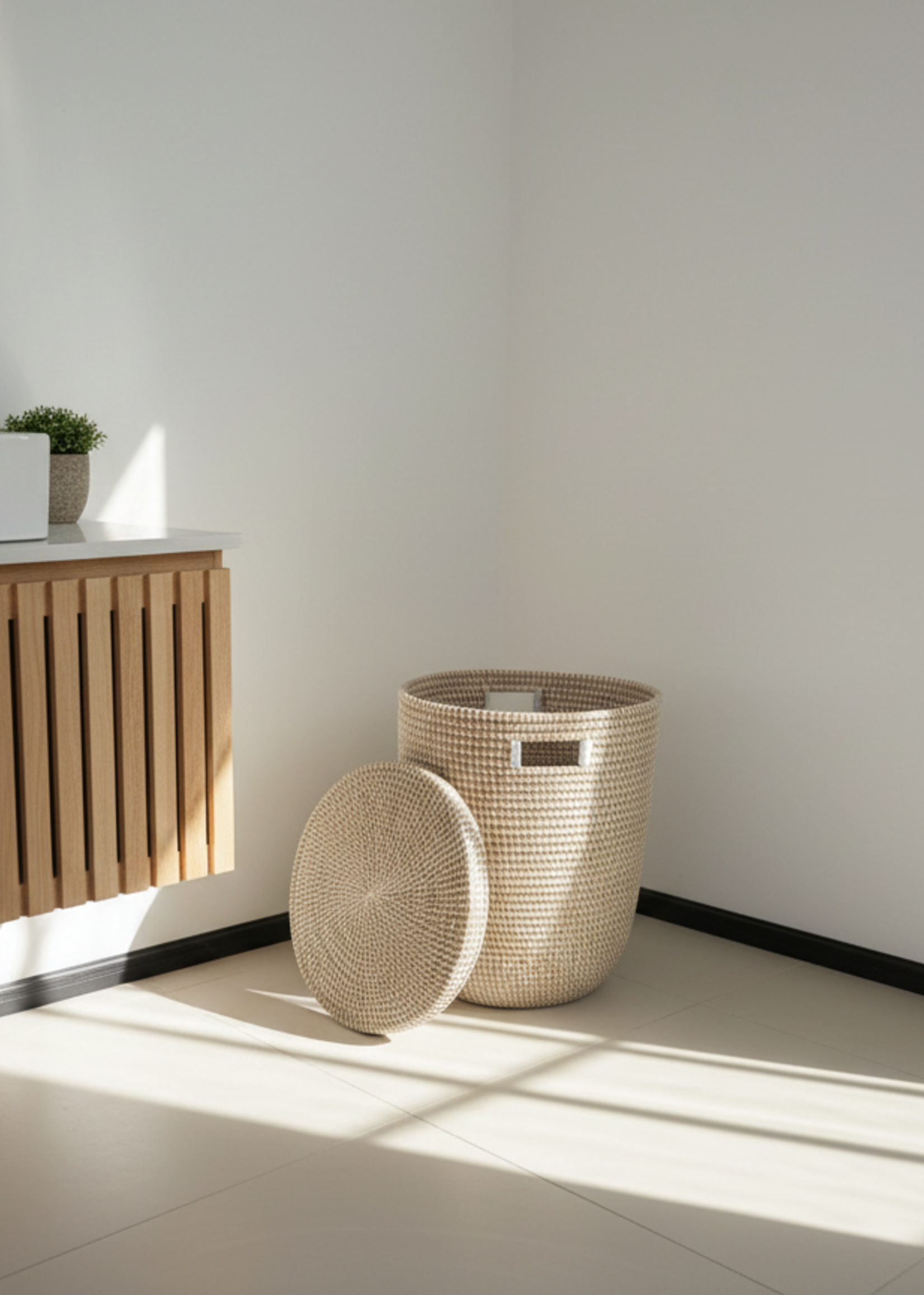 MAISON SUKU Rieten Wasmand & Opbergmand Wit