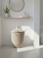 MAISON SUKU Rieten Wasmand & Opbergmand Wit Puntdeksel