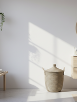 MAISON SUKU Rieten Wasmand & Opbergmand Zwart Puntdeksel