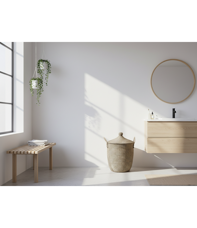 MAISON SUKU Rieten Wasmand & Opbergmand Zwart Puntdeksel