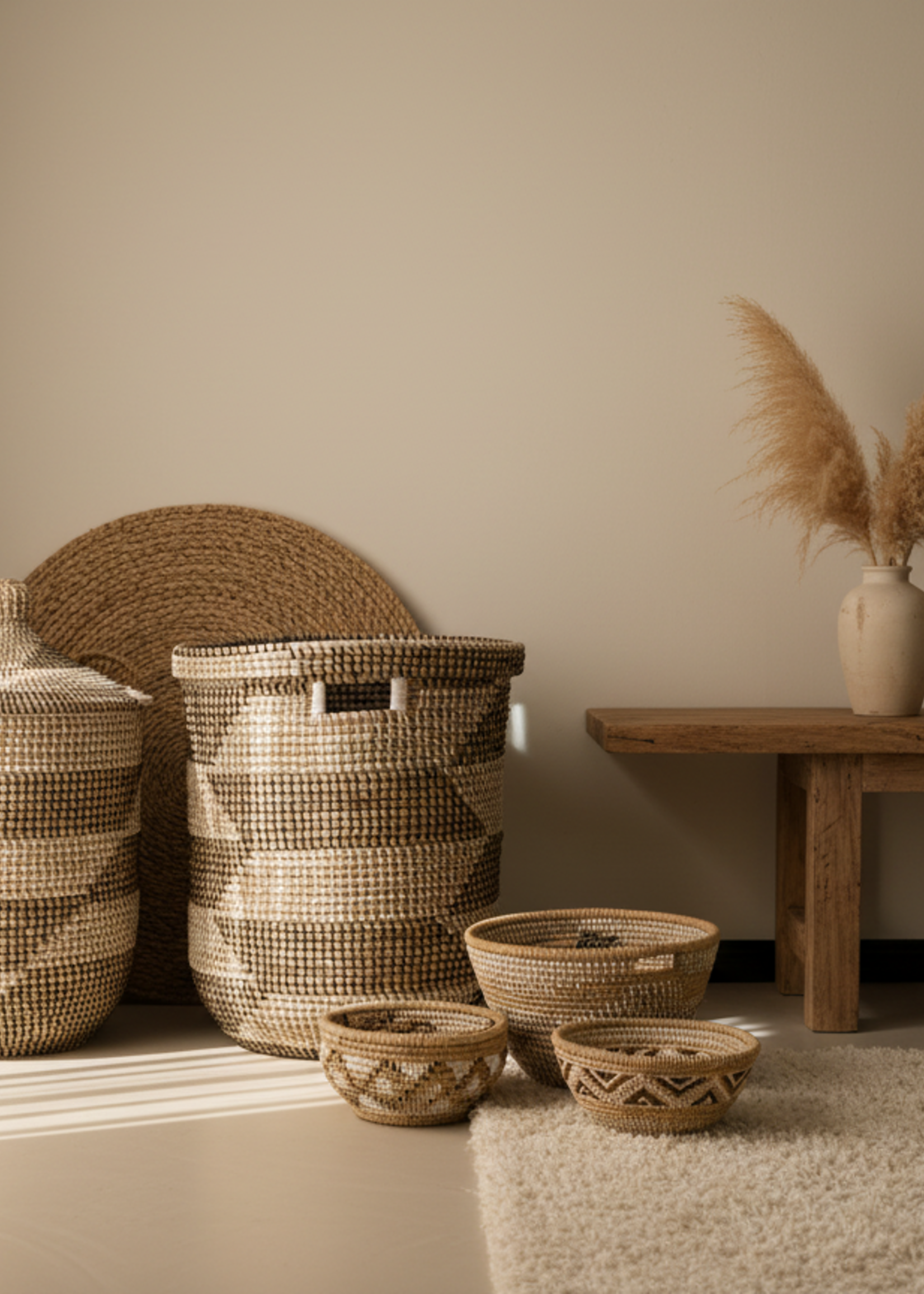 MAISON SUKU Wasmand & Opbergmand Zwart-Wit Puntdeksel