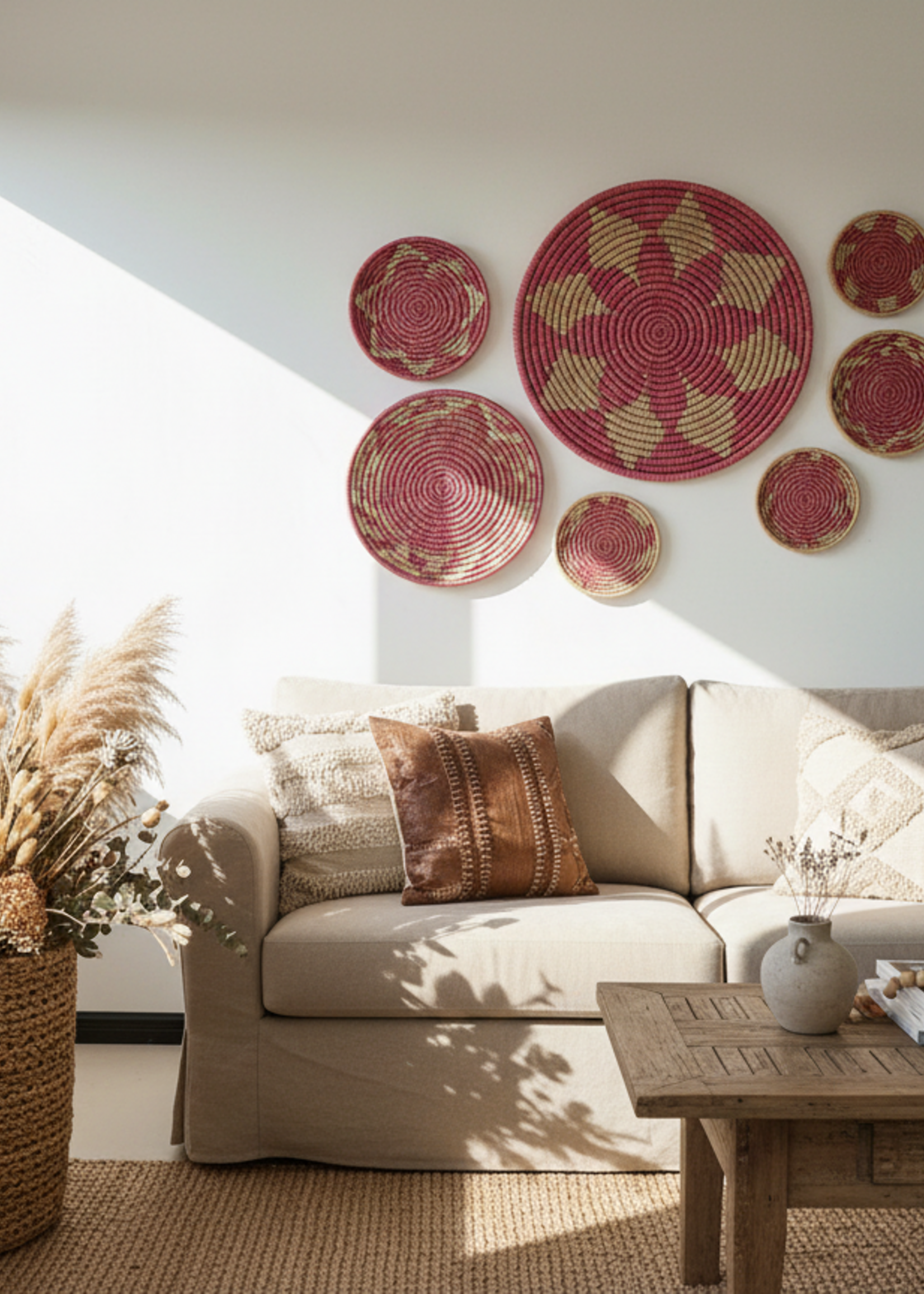 MAISON SUKU Rieten Wandcirkel Amara – Handgemaakt Sisal Wanddecoratie Ø70 cm