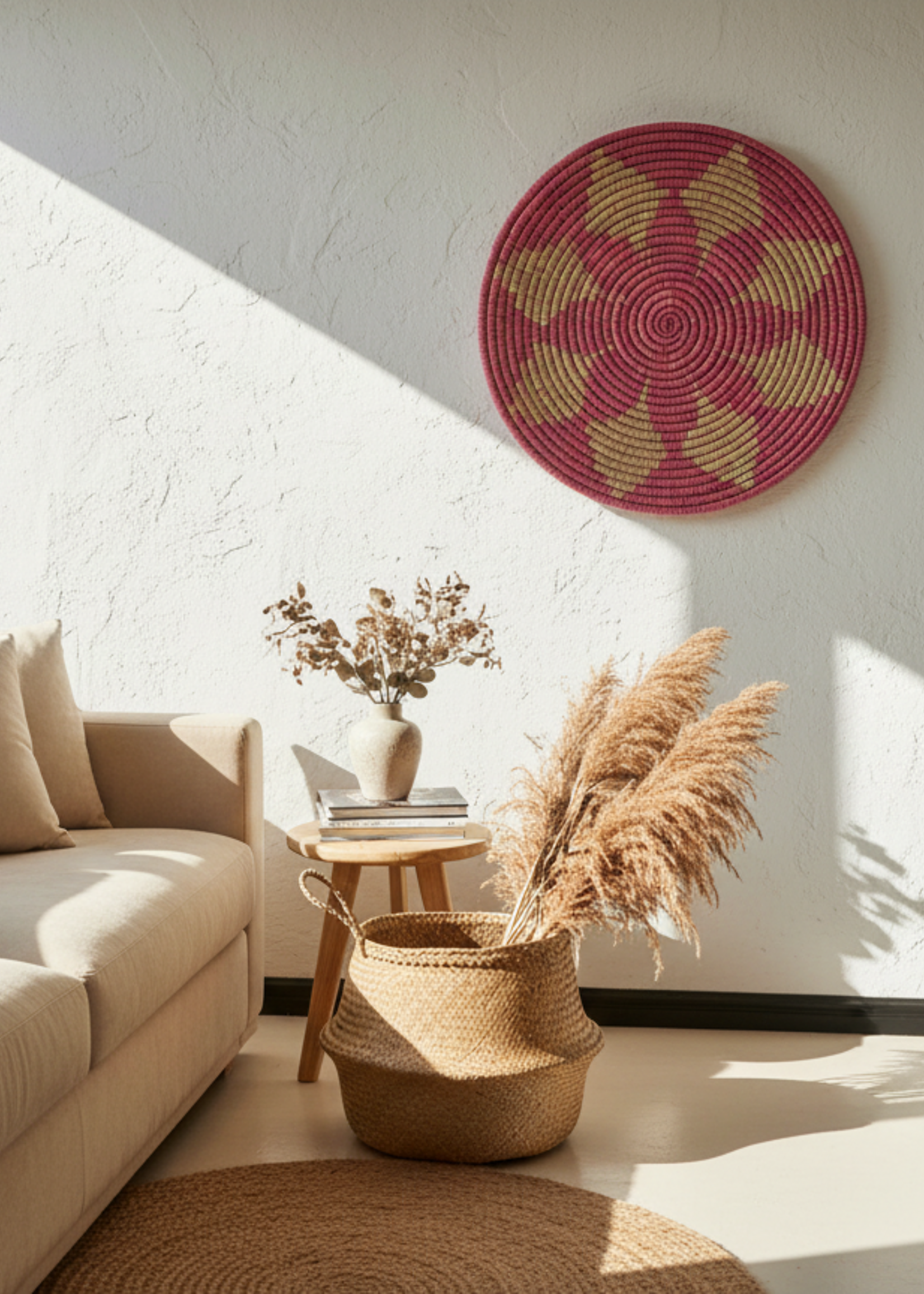 MAISON SUKU Rieten Wandcirkel Amara – Handgemaakt Sisal Wanddecoratie Ø70 cm