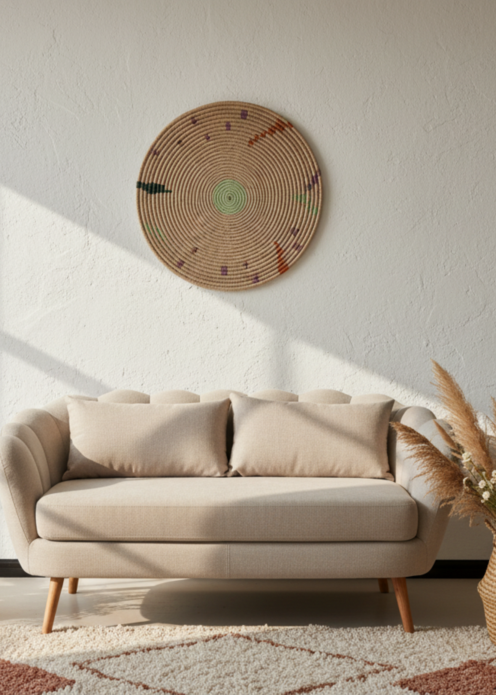 MAISON SUKU Rieten Wandcirkel Mala – Handgemaakte Sisal Wanddecoratie Ø70 cm