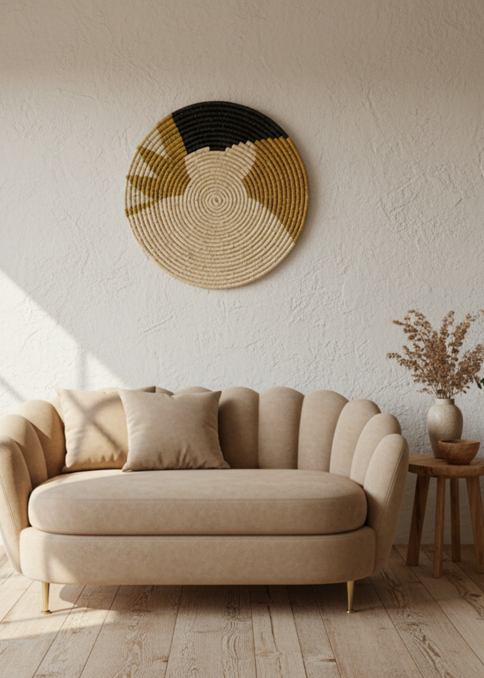 MAISON SUKU Rieten Wandcirkel Imara – Handgemaakte Sisal Wanddecoratie Ø70 cm