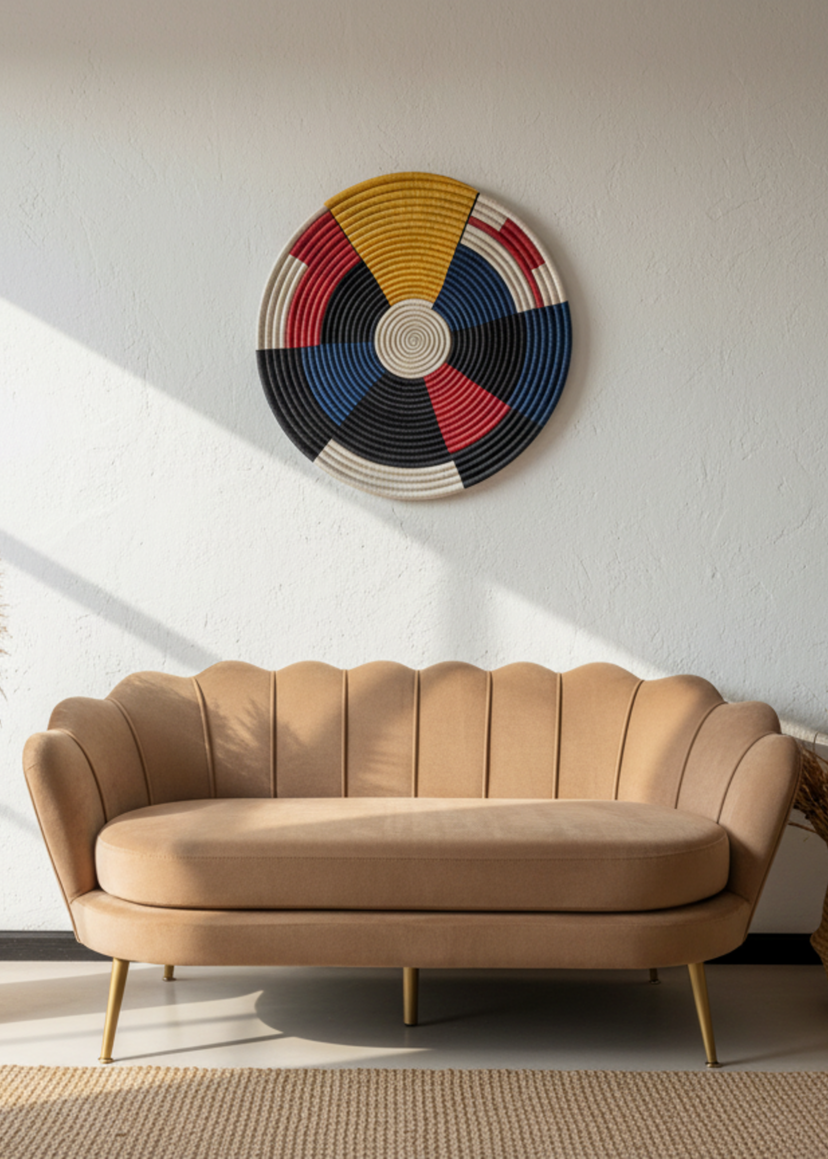 MAISON SUKU Rieten Wandcirkel Neo – Handgemaakte Sisal Wanddecoratie Ø70 cm