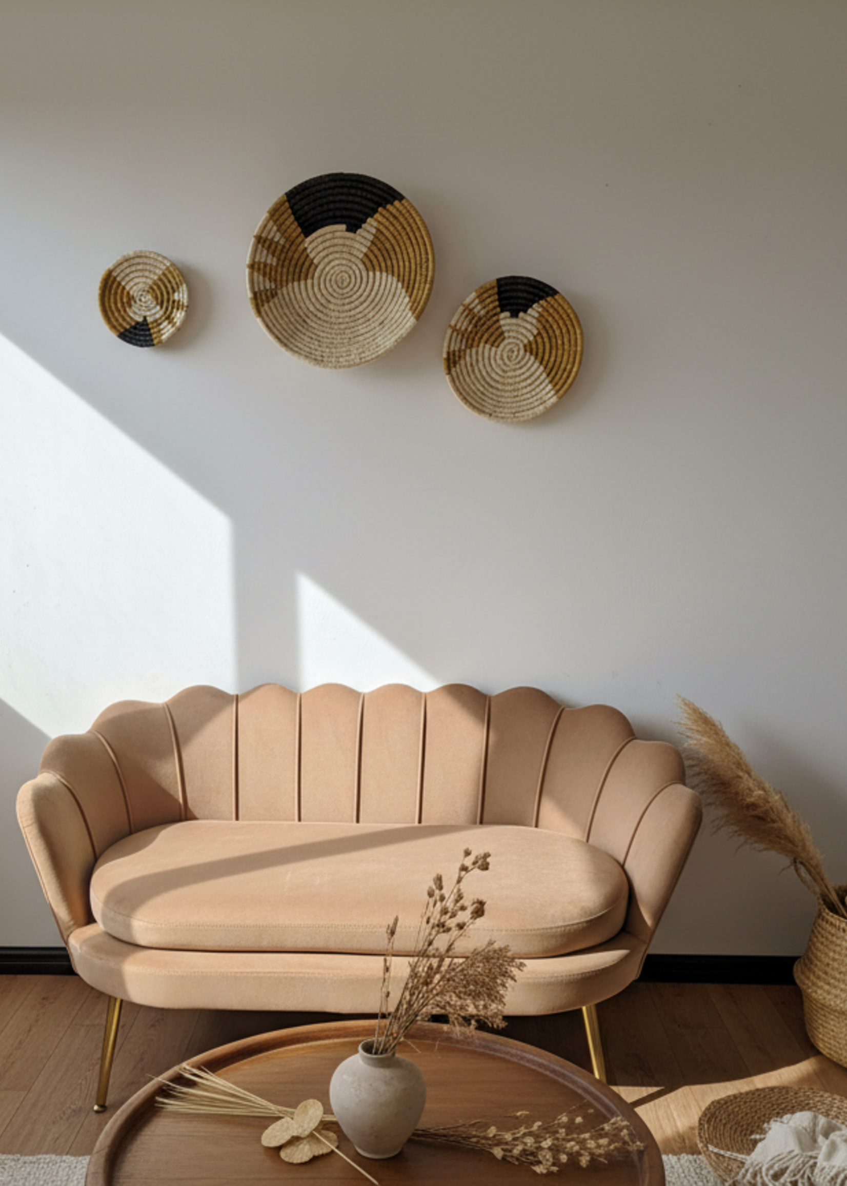 MAISON SUKU Raffia Wandmanden Set Imala – 3-delige Wanddecoratie (Ø20, Ø30 & Ø40 cm)