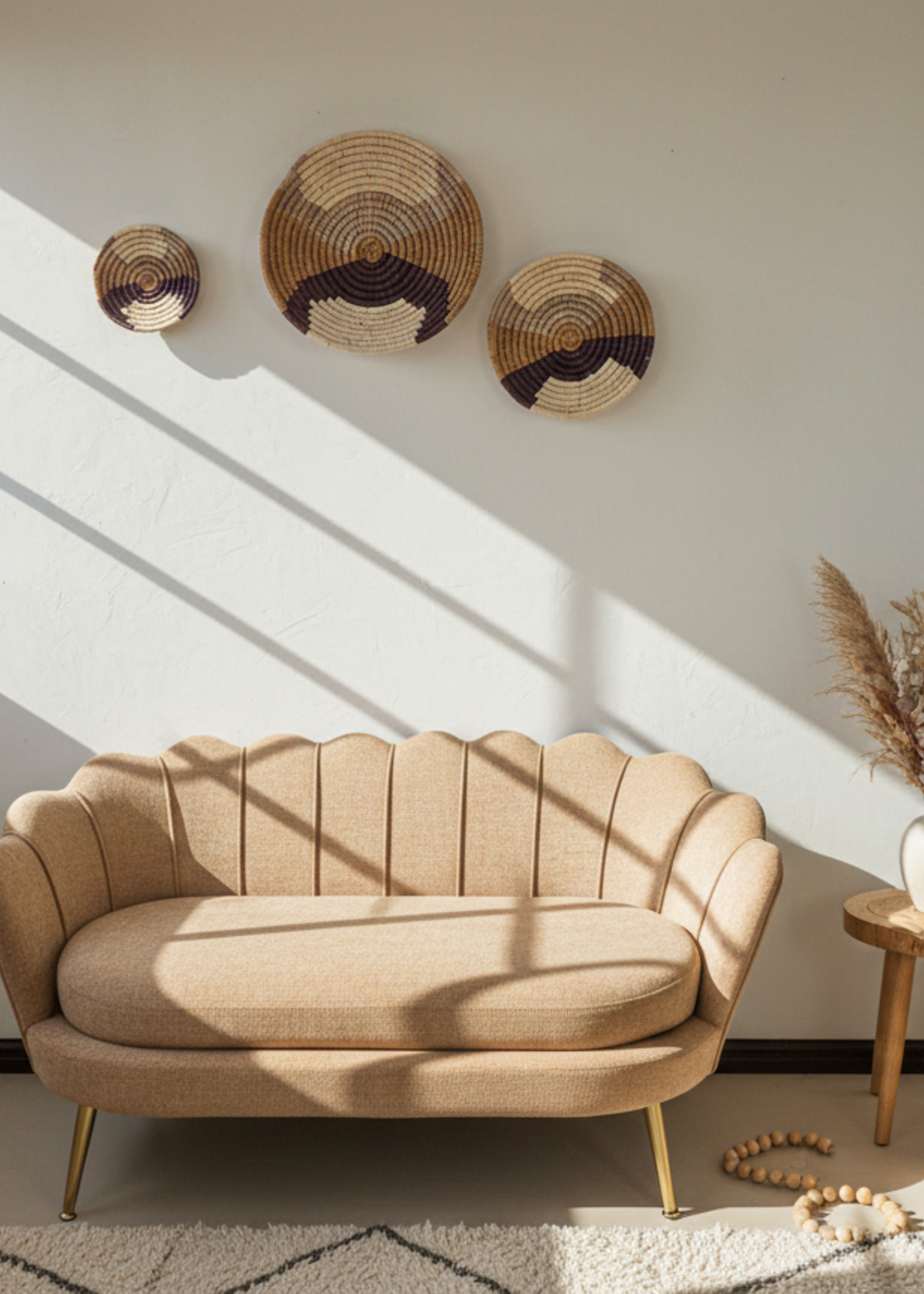 MAISON SUKU Raffia Wandmanden Set Tula – 3-delige Wanddecoratie (Ø20, Ø30 & Ø40 cm)