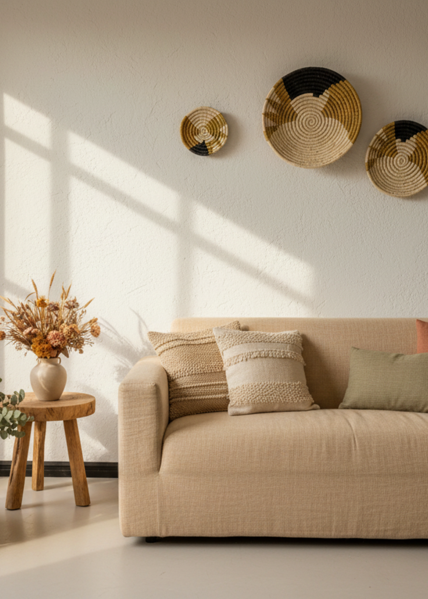 MAISON SUKU Raffia Wandmanden Set Imala – 3-delige Wanddecoratie (Ø20, Ø30 & Ø40 cm)