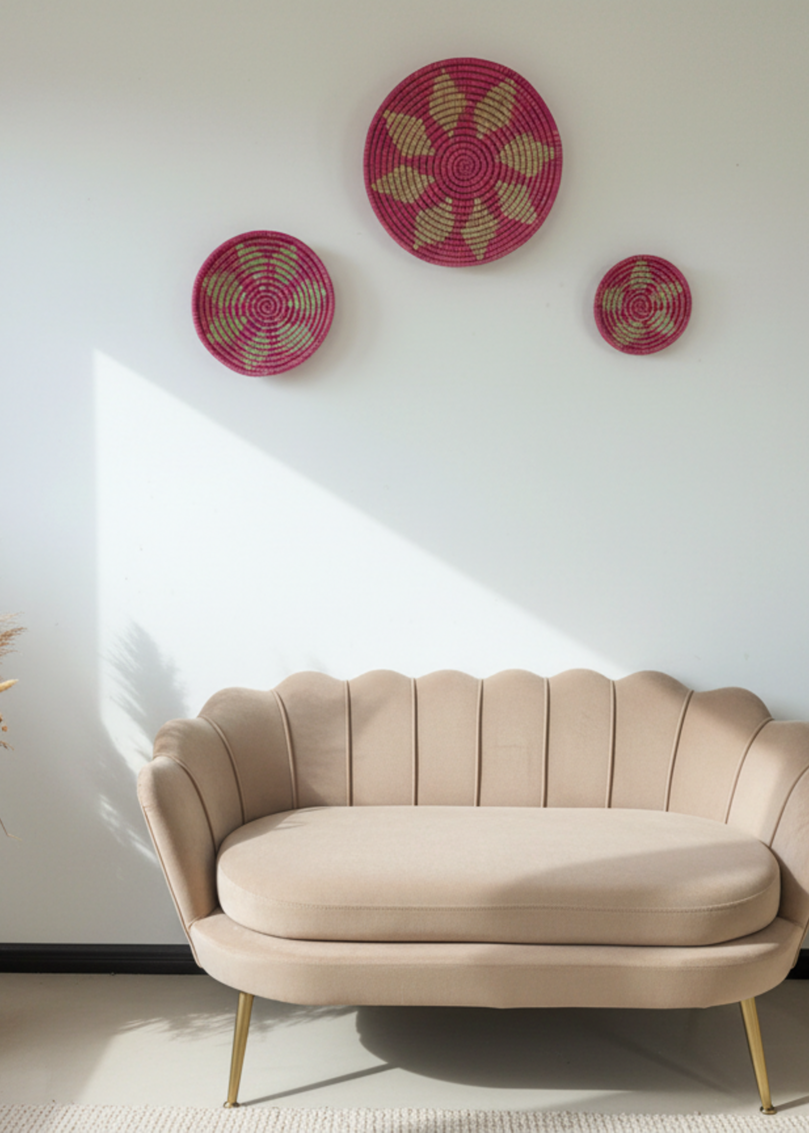 MAISON SUKU Raffia Wandmanden Set Amara – 3-delige Wanddecoratie (Ø20, Ø30 & Ø40 cm)