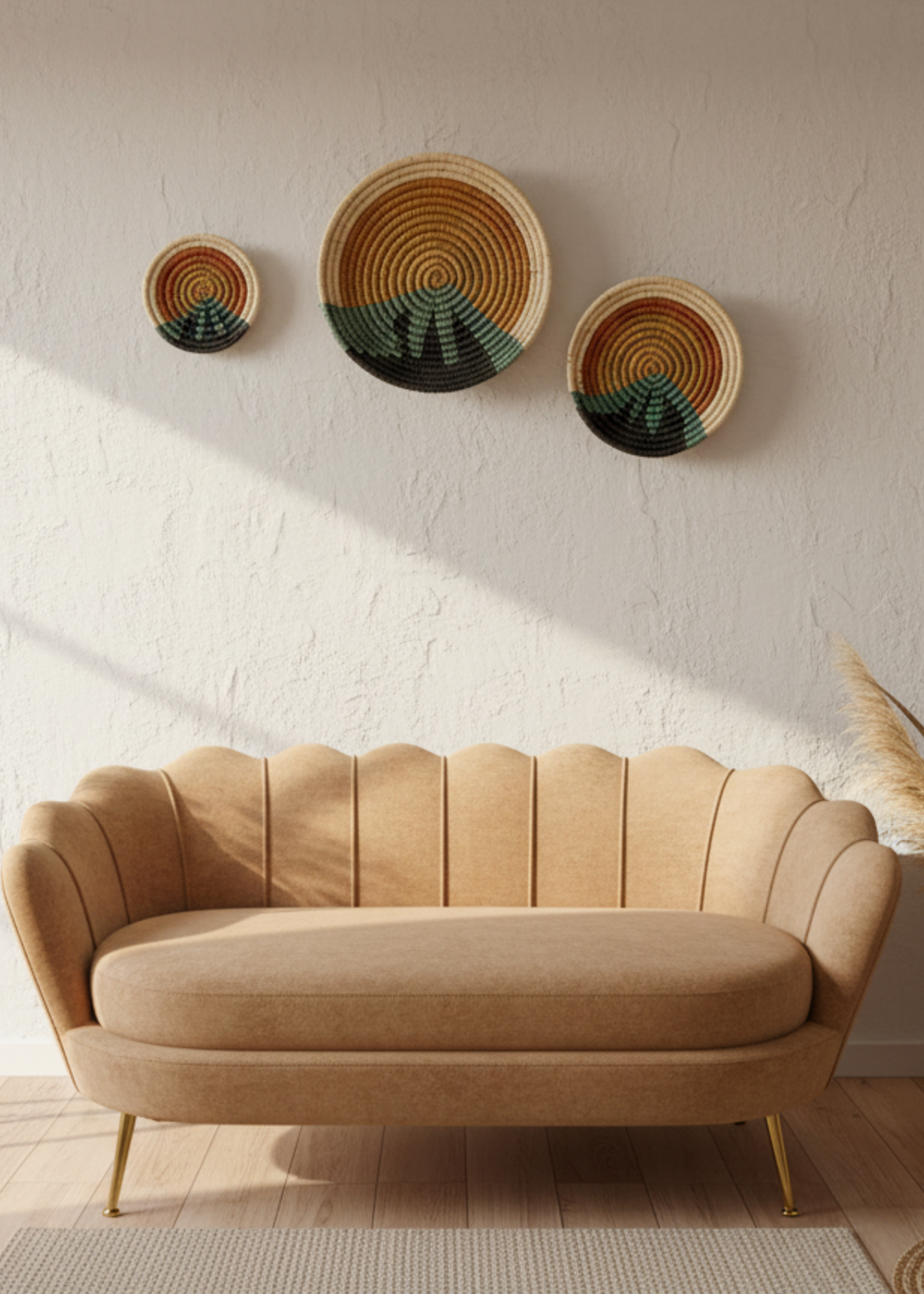 MAISON SUKU Raffia Wandmanden Set Pomelo – 3-delige Wanddecoratie (Ø20, Ø30 & Ø40 cm)