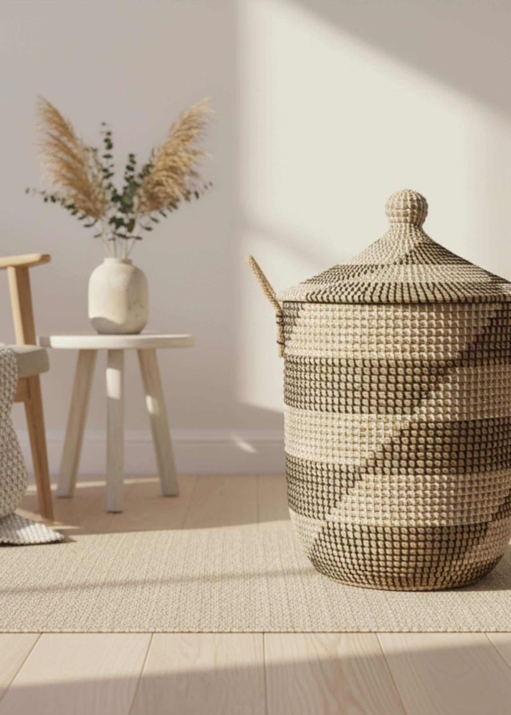 MAISON SUKU Wasmand & Opbergmand Zwart-Wit Puntdeksel