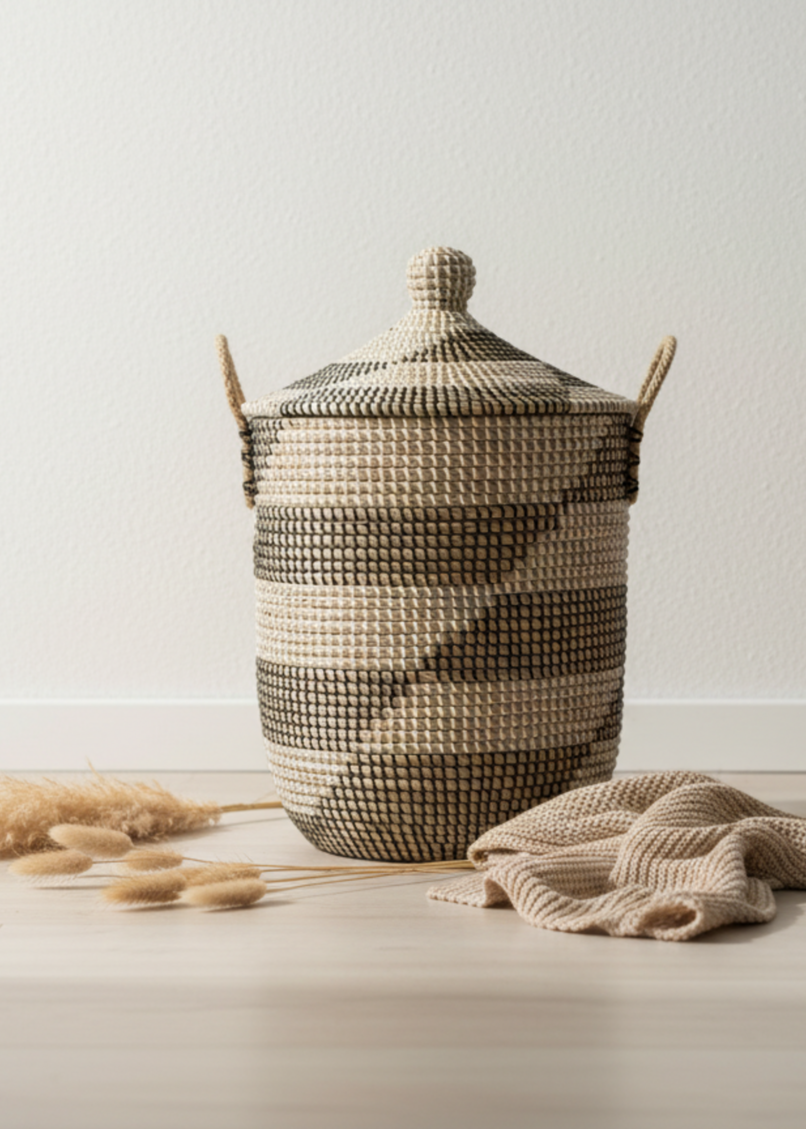 MAISON SUKU Wasmand & Opbergmand Zwart-Wit Puntdeksel