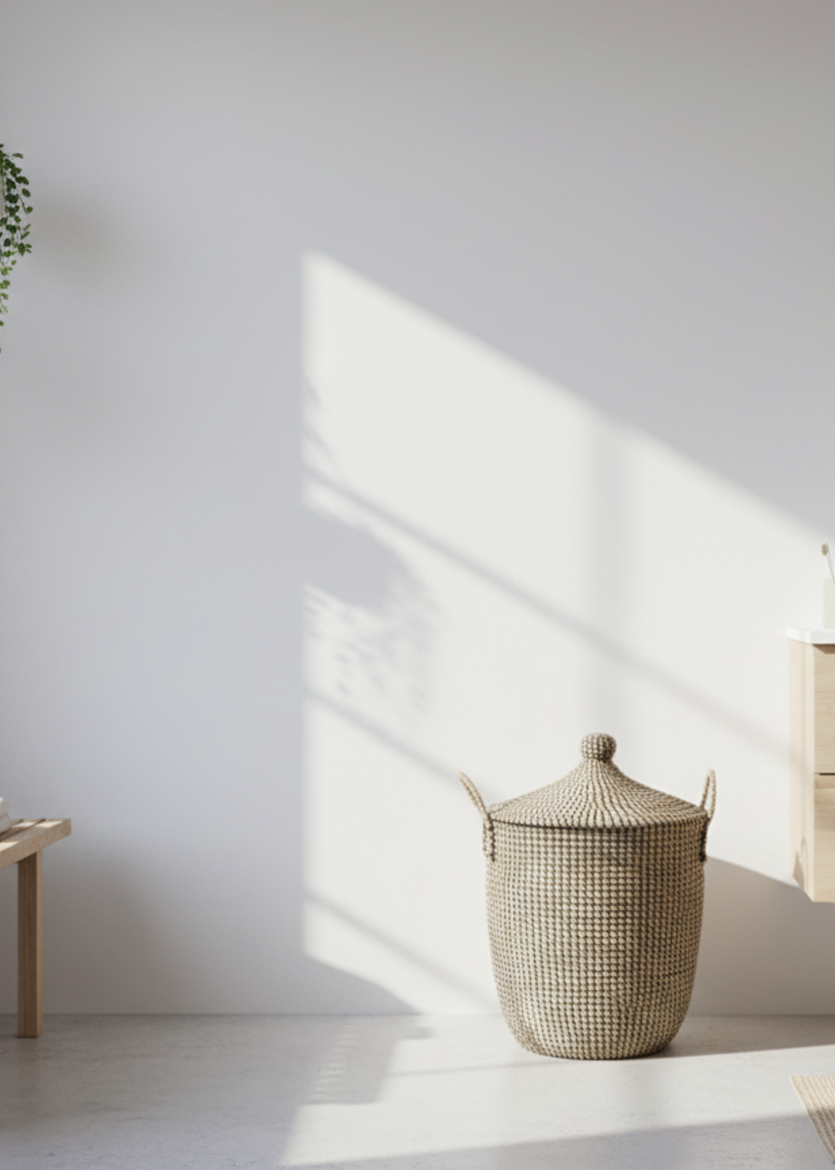 MAISON SUKU Rieten Wasmand & Opbergmand Zwart Puntdeksel