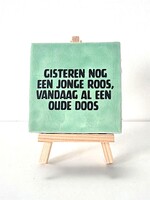 Tegel Quotes gister nog een jonge roos, vandaag al een oude doos - groen